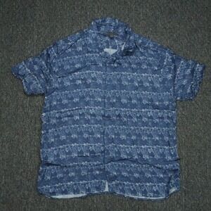 John Varvatos Shirt Mens Extra‎ Large Blue Abstract Modal Loren Short Sleeve